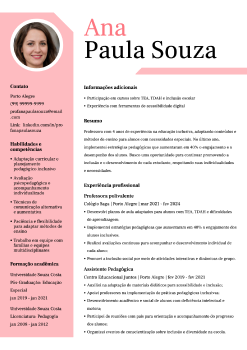 Exemplo de currículo de professora de Educação Infantil
